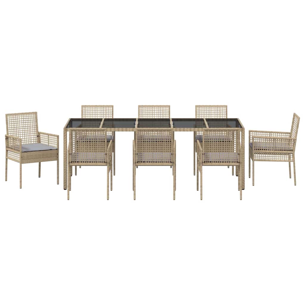 Set da Pranzo per Giardino 9 pcs Beige polyrattan | homemem39