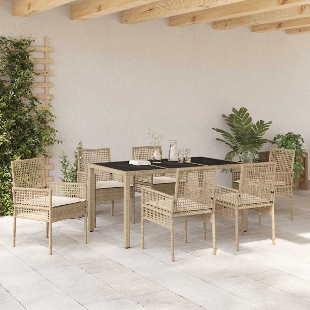 Set da Pranzo per Giardino 7 pcs Beige polyrattan | homemem39