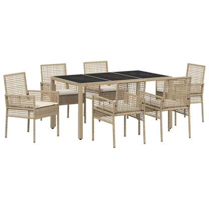 Set da Pranzo per Giardino 7 pcs Beige polyrattan | homemem39