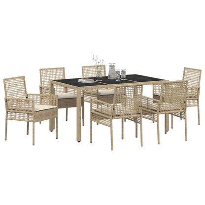 Set da Pranzo per Giardino 7 pcs Beige polyrattan | homemem39