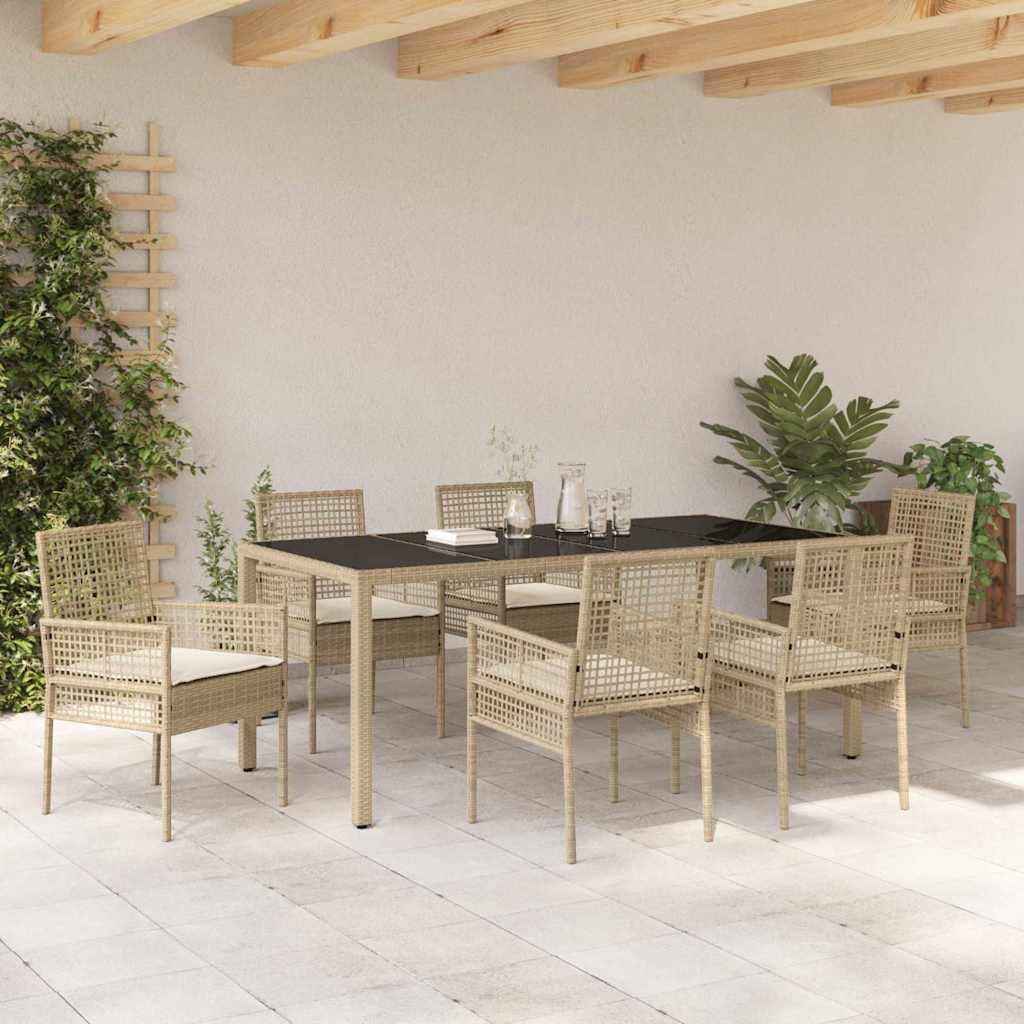Set da Pranzo per Giardino 7 pcs Beige polyrattan | homemem39