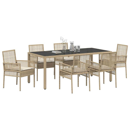 Set da Pranzo per Giardino 7 pcs Beige polyrattan | homemem39