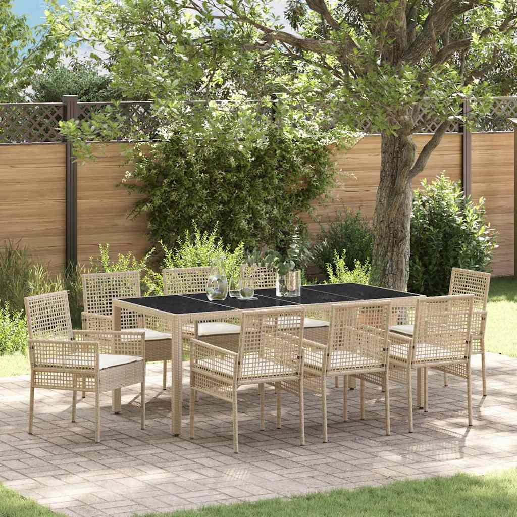 Set da Pranzo per Giardino 9 pcs Beige polyrattan | homemem39