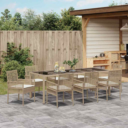 Set da Pranzo per Giardino 9 pcs Beige polyrattan | homemem39