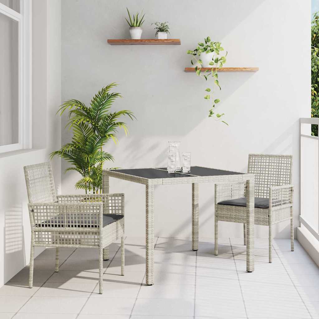 Set da Pranzo per Giardino 3 pcs Grigio chiaro polyrattan | homemem39