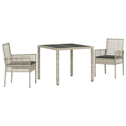 Set da Pranzo per Giardino 3 pcs Grigio chiaro polyrattan | homemem39