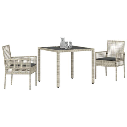 Set da Pranzo per Giardino 3 pcs Grigio chiaro polyrattan | homemem39