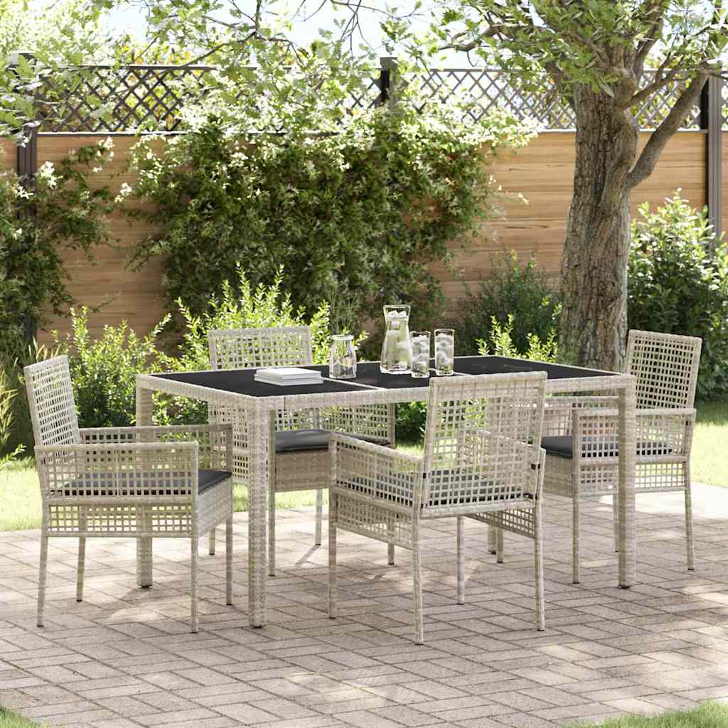 Set da Pranzo per Giardino 5 pcs Grigio chiaro polyrattan | homemem39