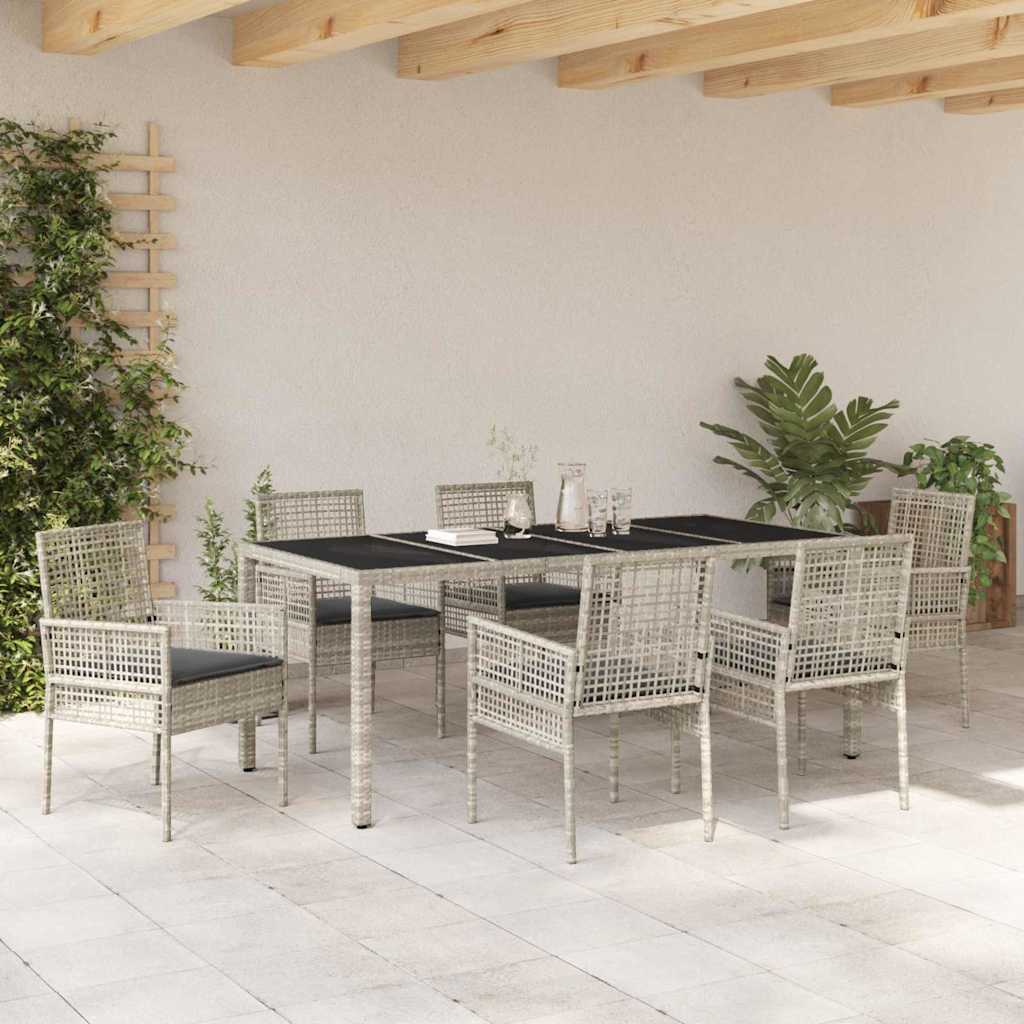 Set da Pranzo per Giardino 7 pcs Grigio chiaro polyrattan | homemem39