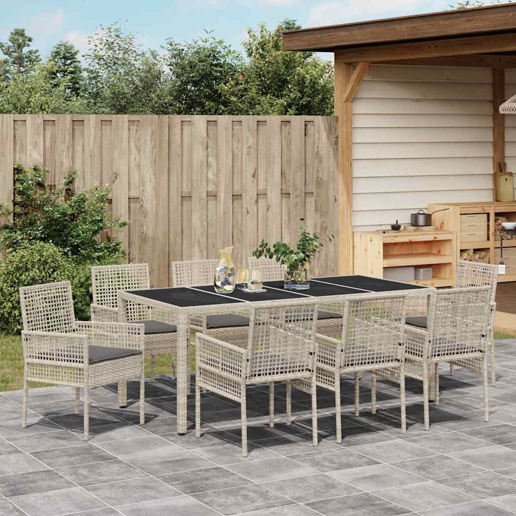Set da Pranzo per Giardino 9 pcs Grigio chiaro polyrattan | homemem39
