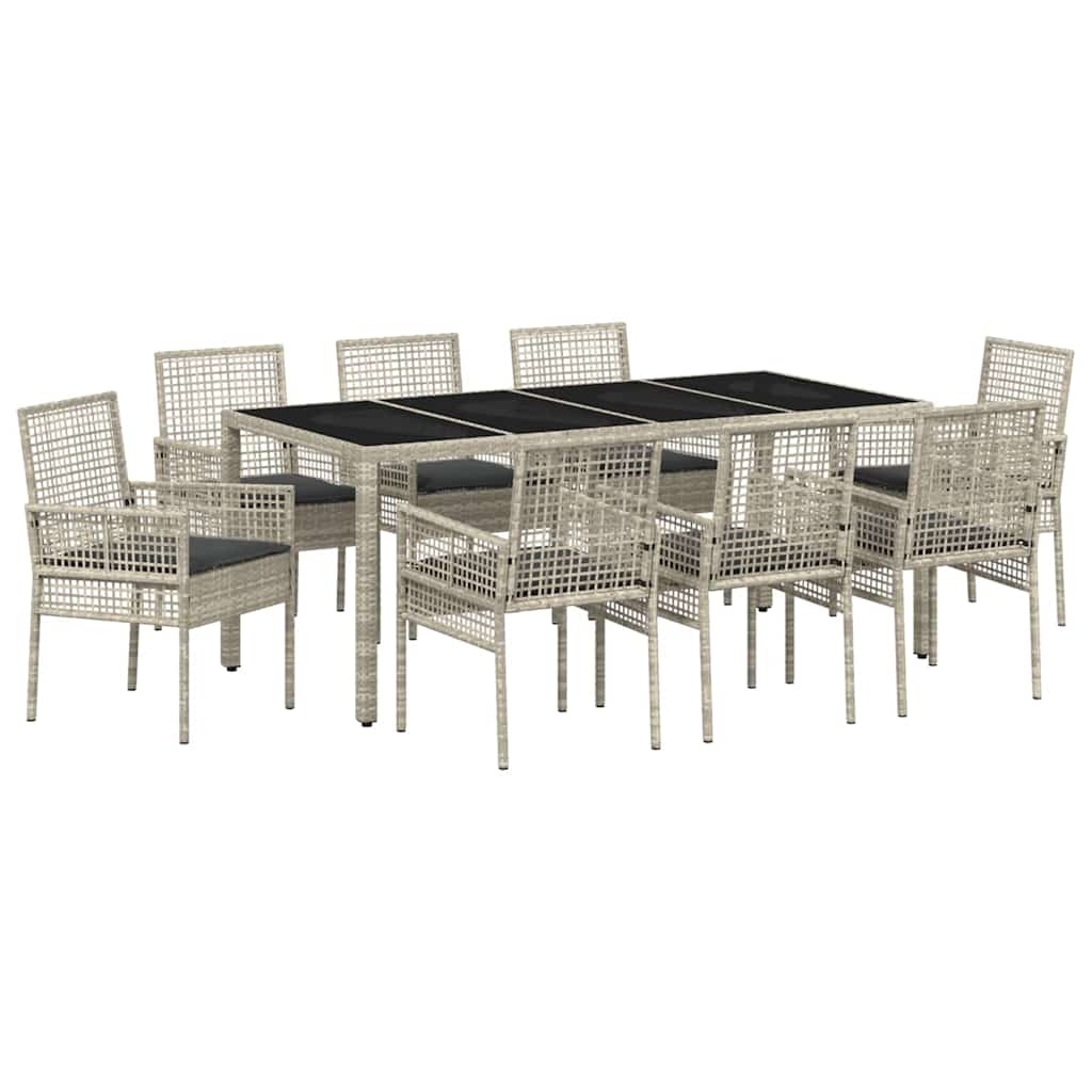 Set da Pranzo per Giardino 9 pcs Grigio chiaro polyrattan | homemem39