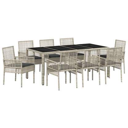 Set da Pranzo per Giardino 9 pcs Grigio chiaro polyrattan | homemem39