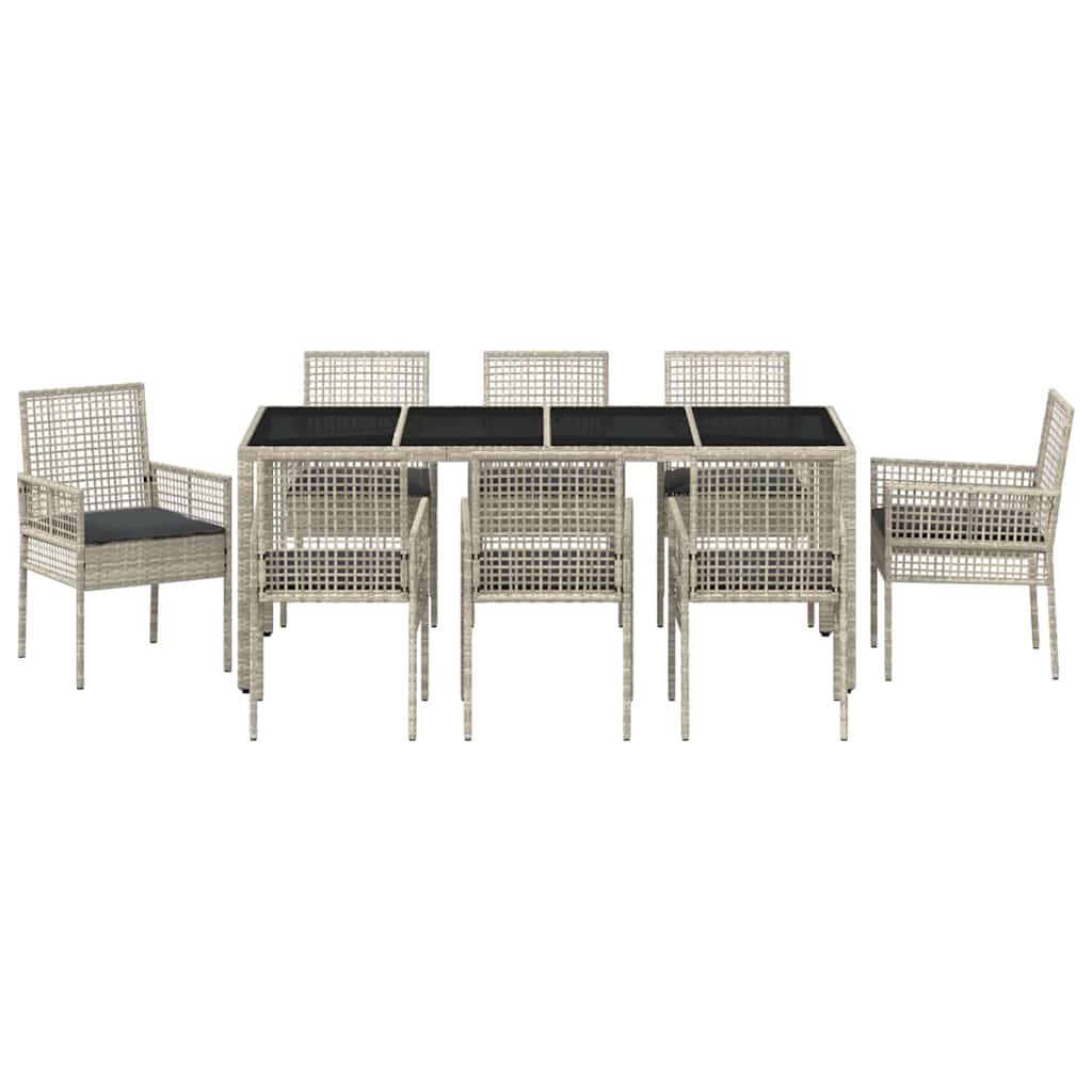Set da Pranzo per Giardino 9 pcs Grigio chiaro polyrattan | homemem39