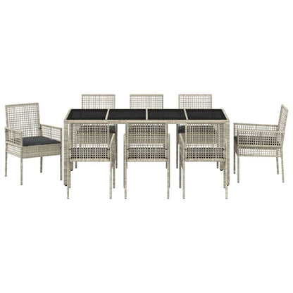 Set da Pranzo per Giardino 9 pcs Grigio chiaro polyrattan | homemem39