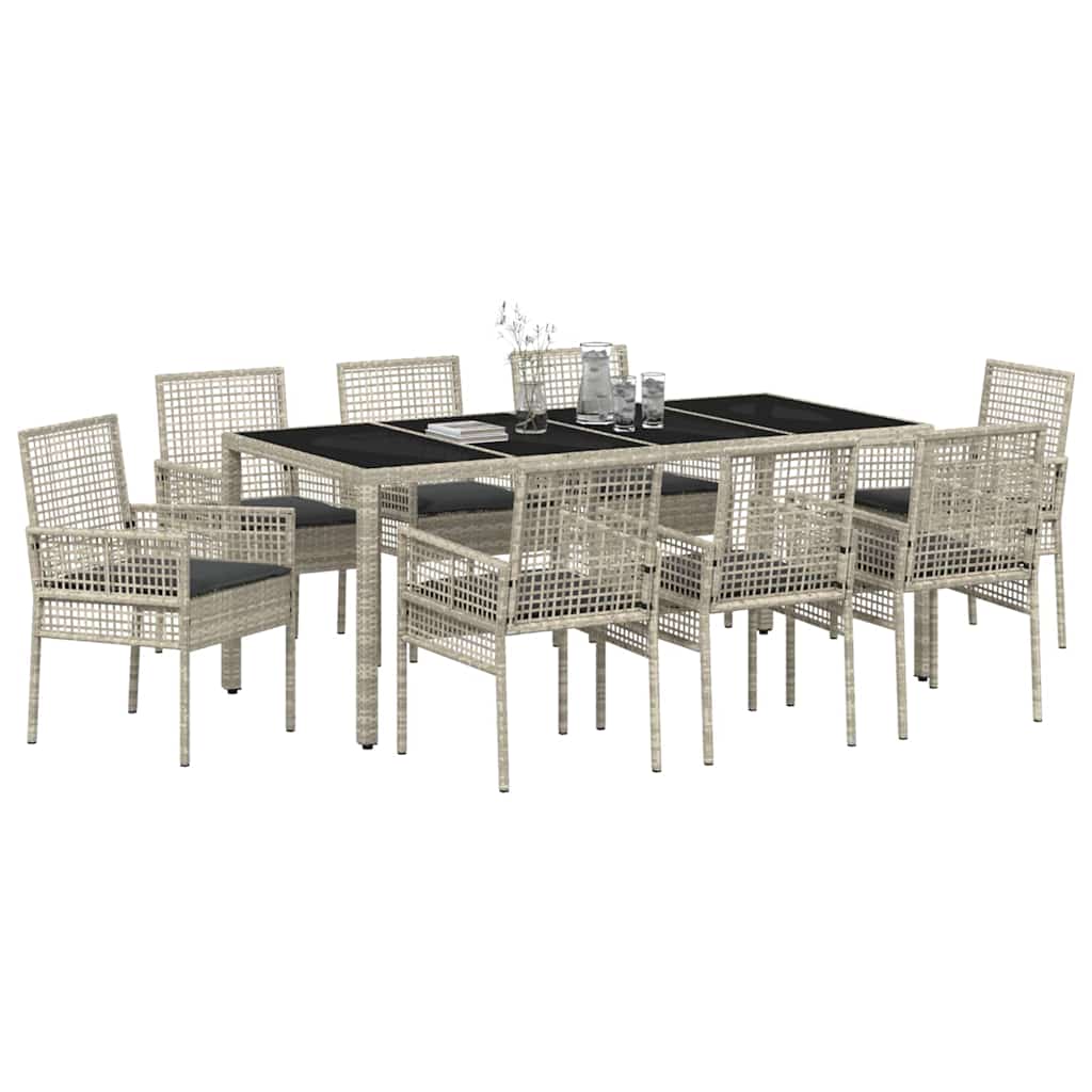 Set da Pranzo per Giardino 9 pcs Grigio chiaro polyrattan | homemem39