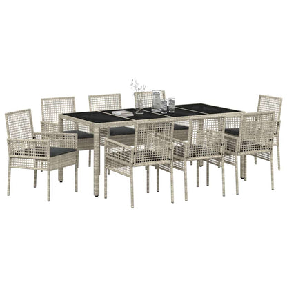 Set da Pranzo per Giardino 9 pcs Grigio chiaro polyrattan | homemem39