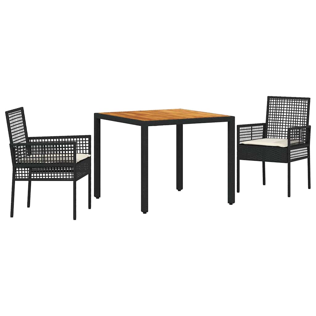 Set da Pranzo per Giardino 3 pcs Nero polyrattan | homemem39