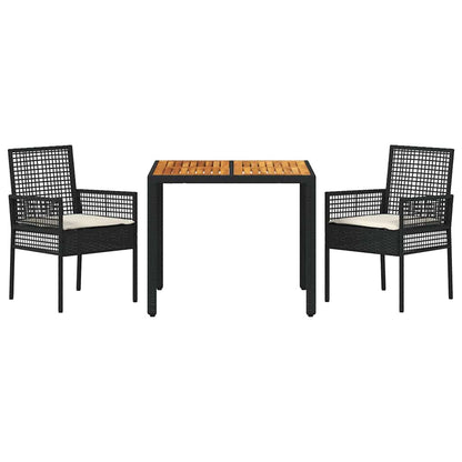 Set da Pranzo per Giardino 3 pcs Nero polyrattan