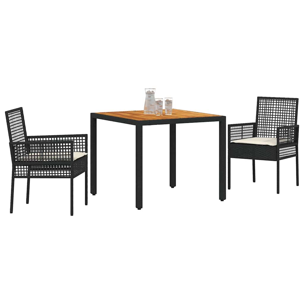Set da Pranzo per Giardino 3 pcs Nero polyrattan | homemem39