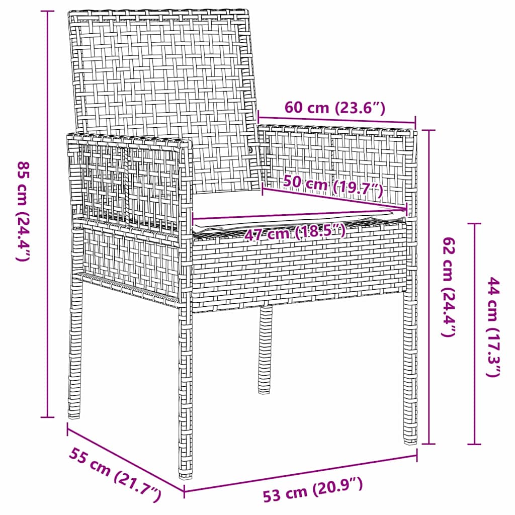 Set da Pranzo per Giardino 3 pcs Nero polyrattan | homemem39