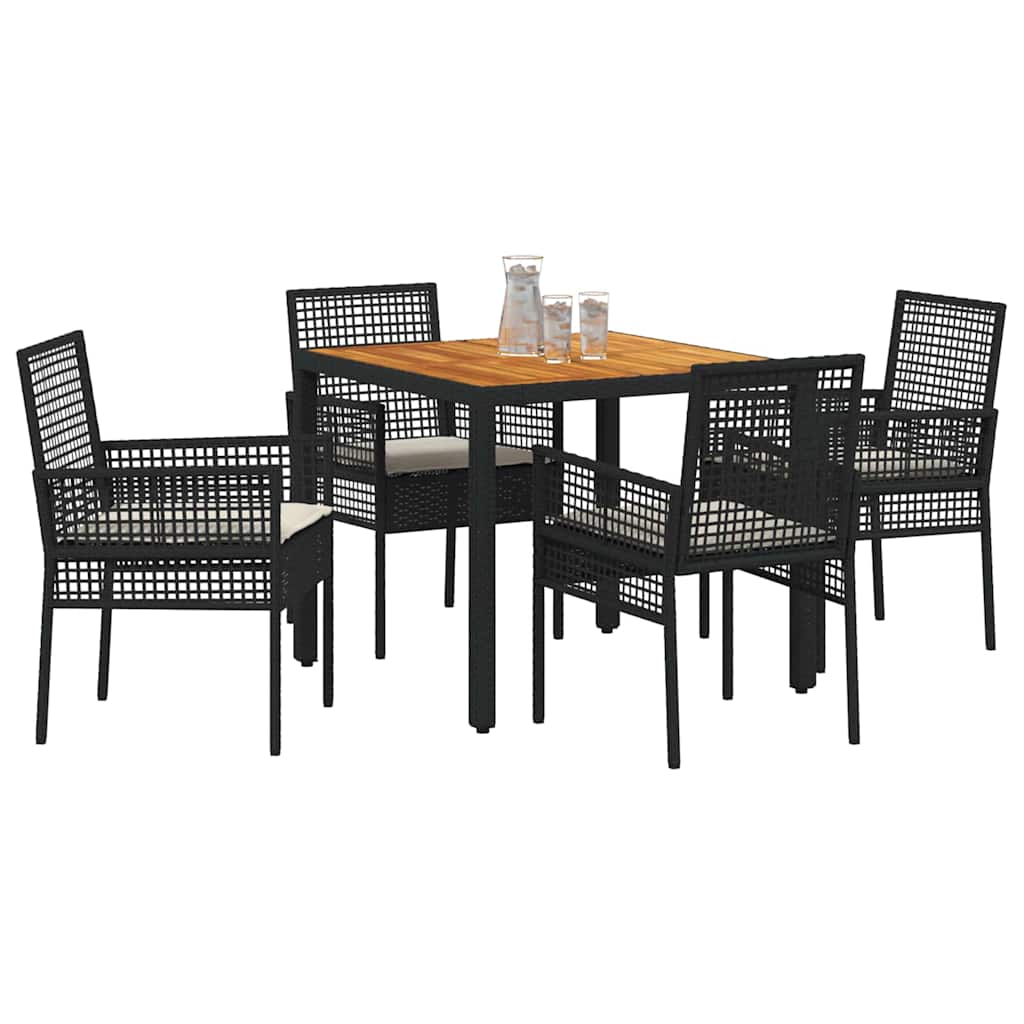 Set da Pranzo per Giardino 5 pcs Nero polyrattan | homemem39