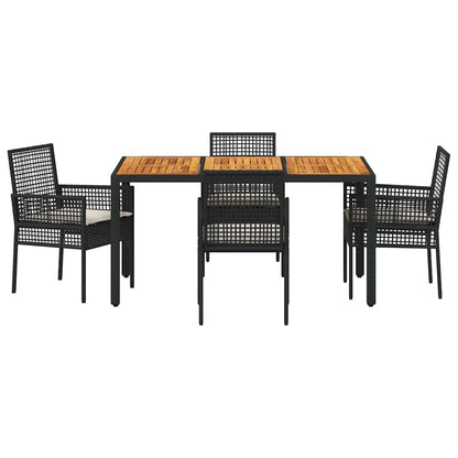 Set da Pranzo per Giardino 5 pcs Nero polyrattan | homemem39