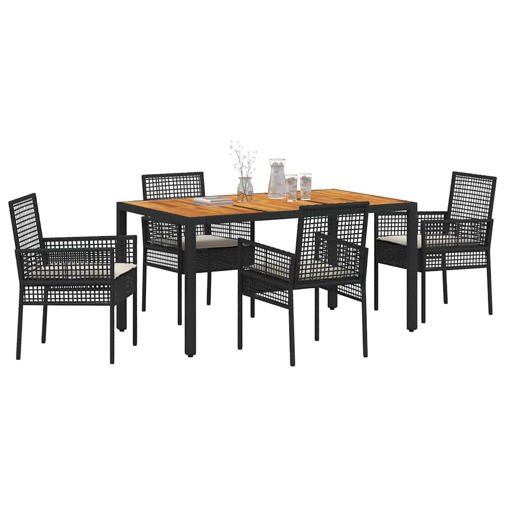 Set da Pranzo per Giardino 5 pcs Nero polyrattan | homemem39