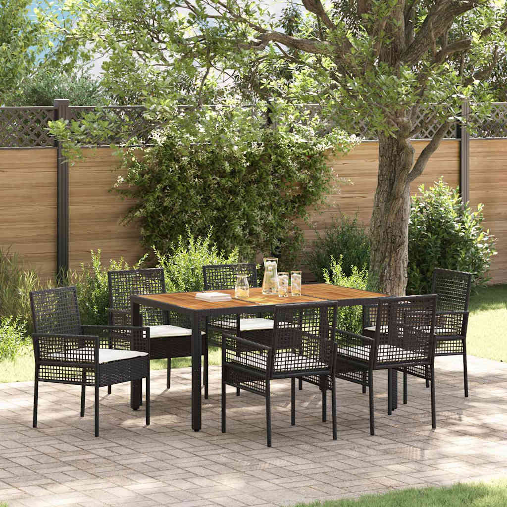 Set da Pranzo per Giardino 7 pcs Nero polyrattan | homemem39