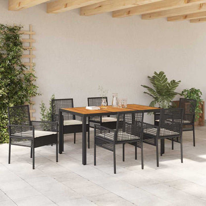 Set da Pranzo per Giardino 7 pcs Nero polyrattan | homemem39