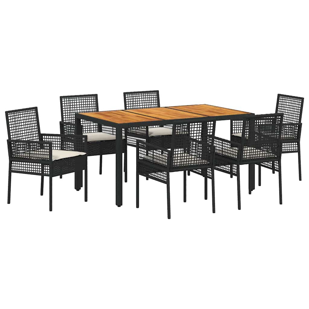 Set da Pranzo per Giardino 7 pcs Nero polyrattan | homemem39