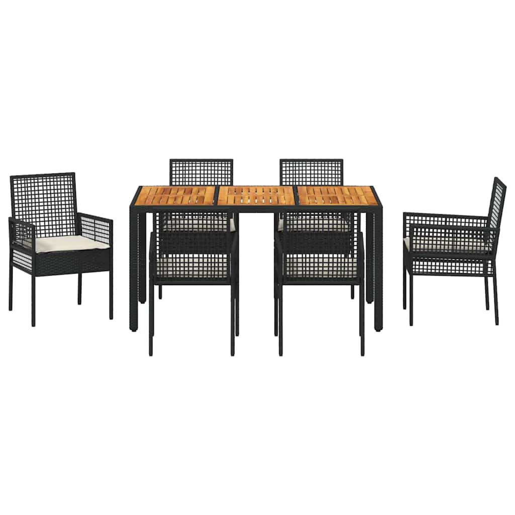 Set da Pranzo per Giardino 7 pcs Nero polyrattan | homemem39