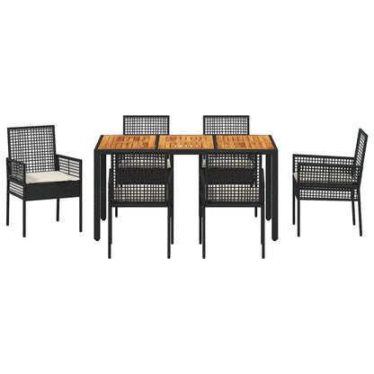 Set da Pranzo per Giardino 7 pcs Nero polyrattan | homemem39