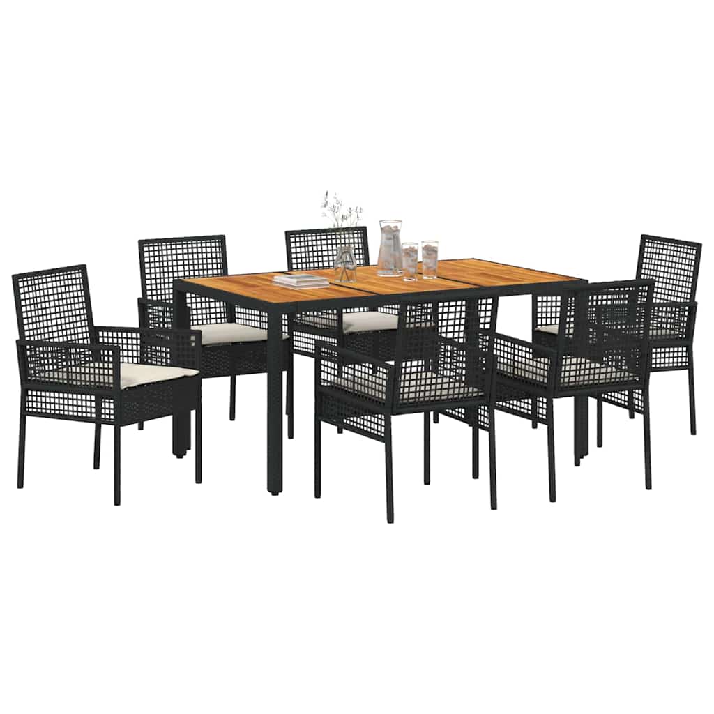Set da Pranzo per Giardino 7 pcs Nero polyrattan | homemem39