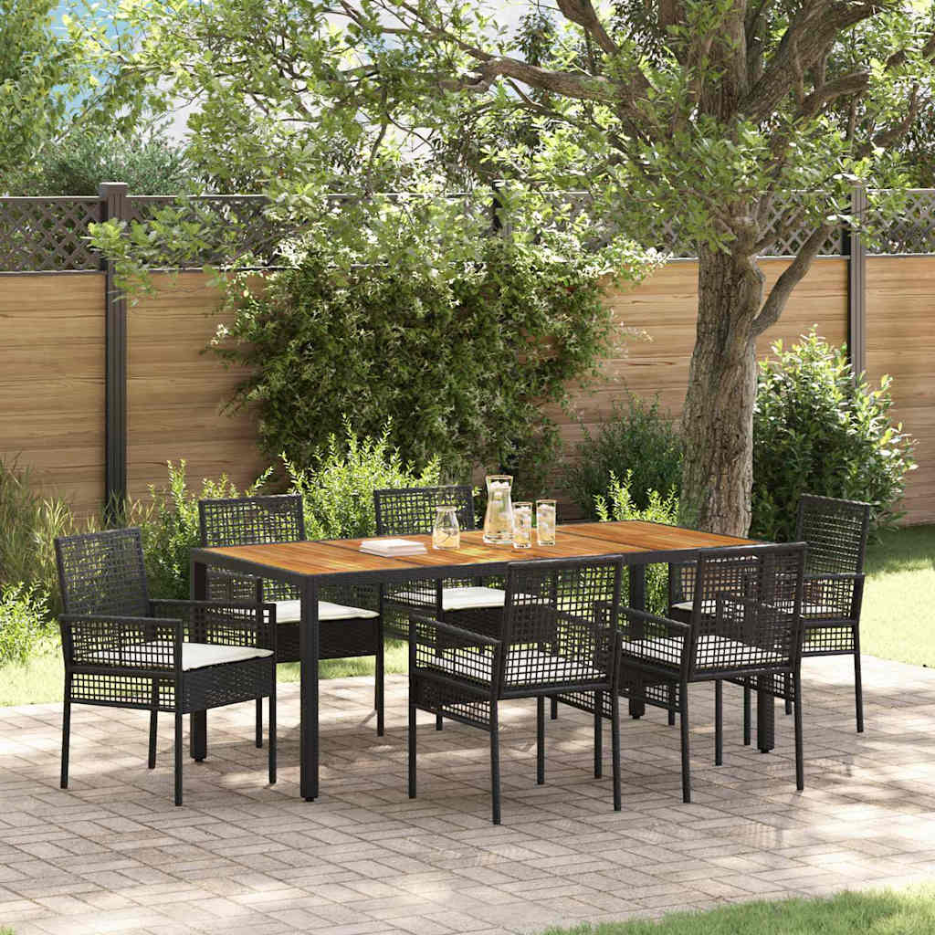 Set da Pranzo per Giardino 7 pcs Nero polyrattan | homemem39
