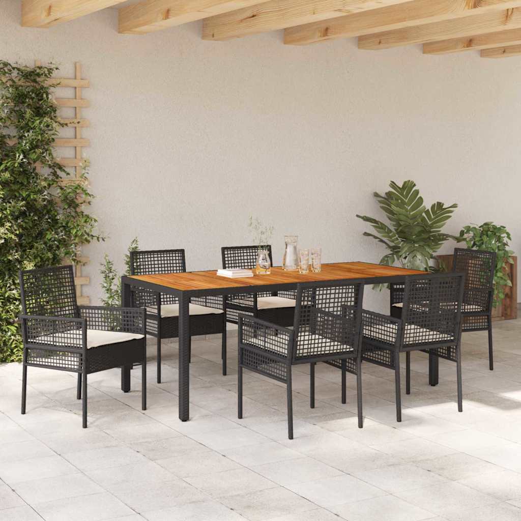 Set da Pranzo per Giardino 7 pcs Nero polyrattan | homemem39