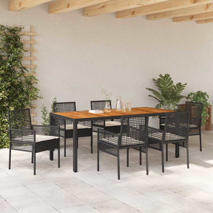 Set da Pranzo per Giardino 7 pcs Nero polyrattan | homemem39