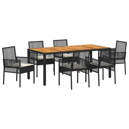 Set da Pranzo per Giardino 7 pcs Nero polyrattan | homemem39