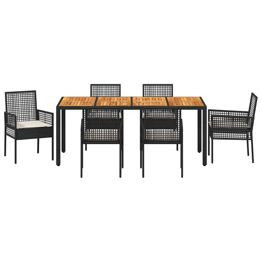 Set da Pranzo per Giardino 7 pcs Nero polyrattan | homemem39