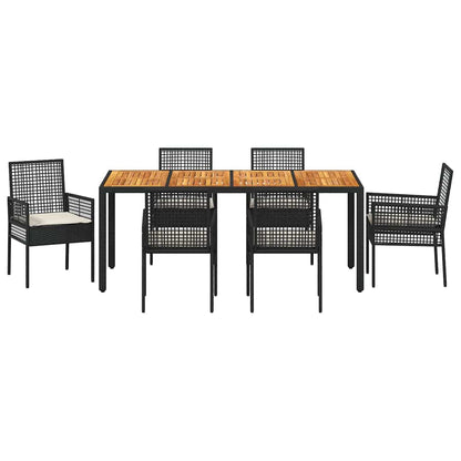 Set da Pranzo per Giardino 7 pcs Nero polyrattan | homemem39