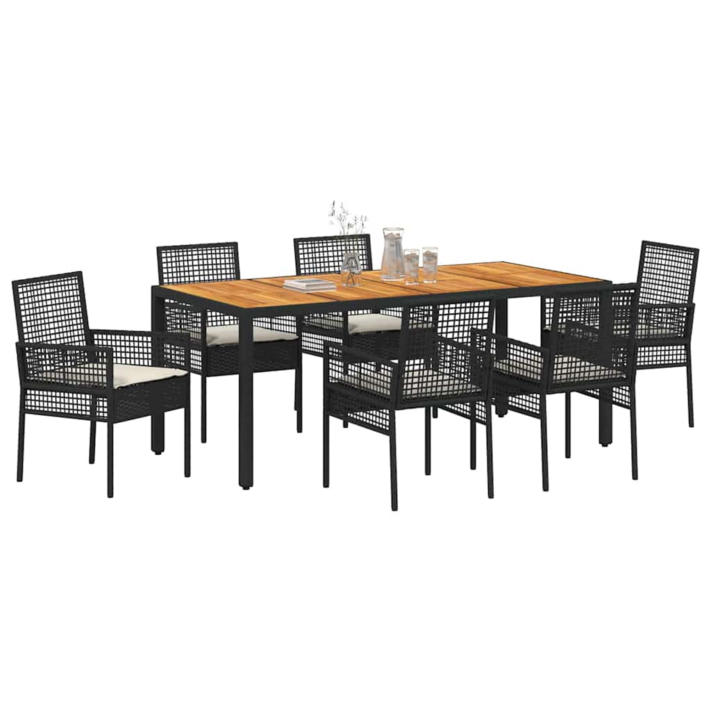 Set da Pranzo per Giardino 7 pcs Nero polyrattan | homemem39