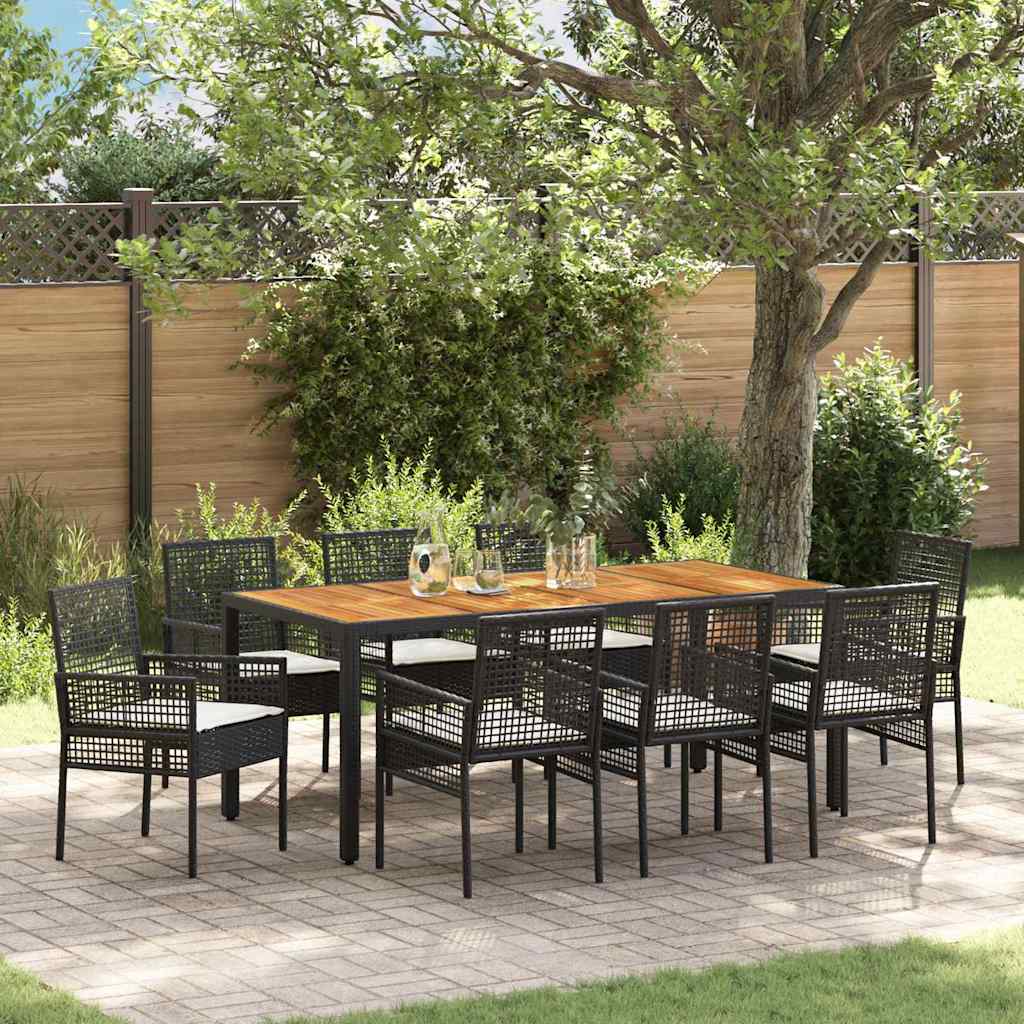 Set da Pranzo per Giardino 9 pcs Nero polyrattan | homemem39