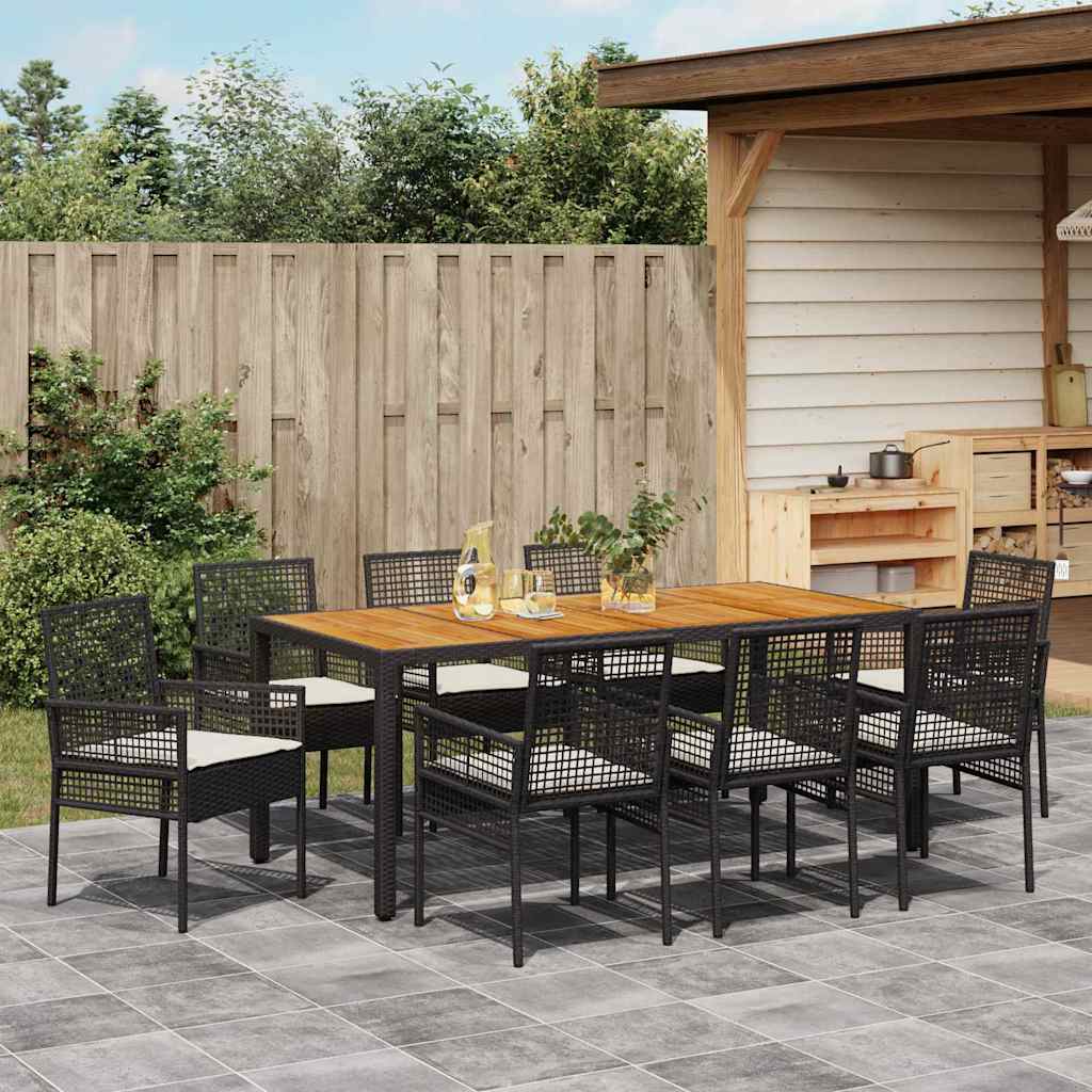 Set da Pranzo per Giardino 9 pcs Nero polyrattan | homemem39