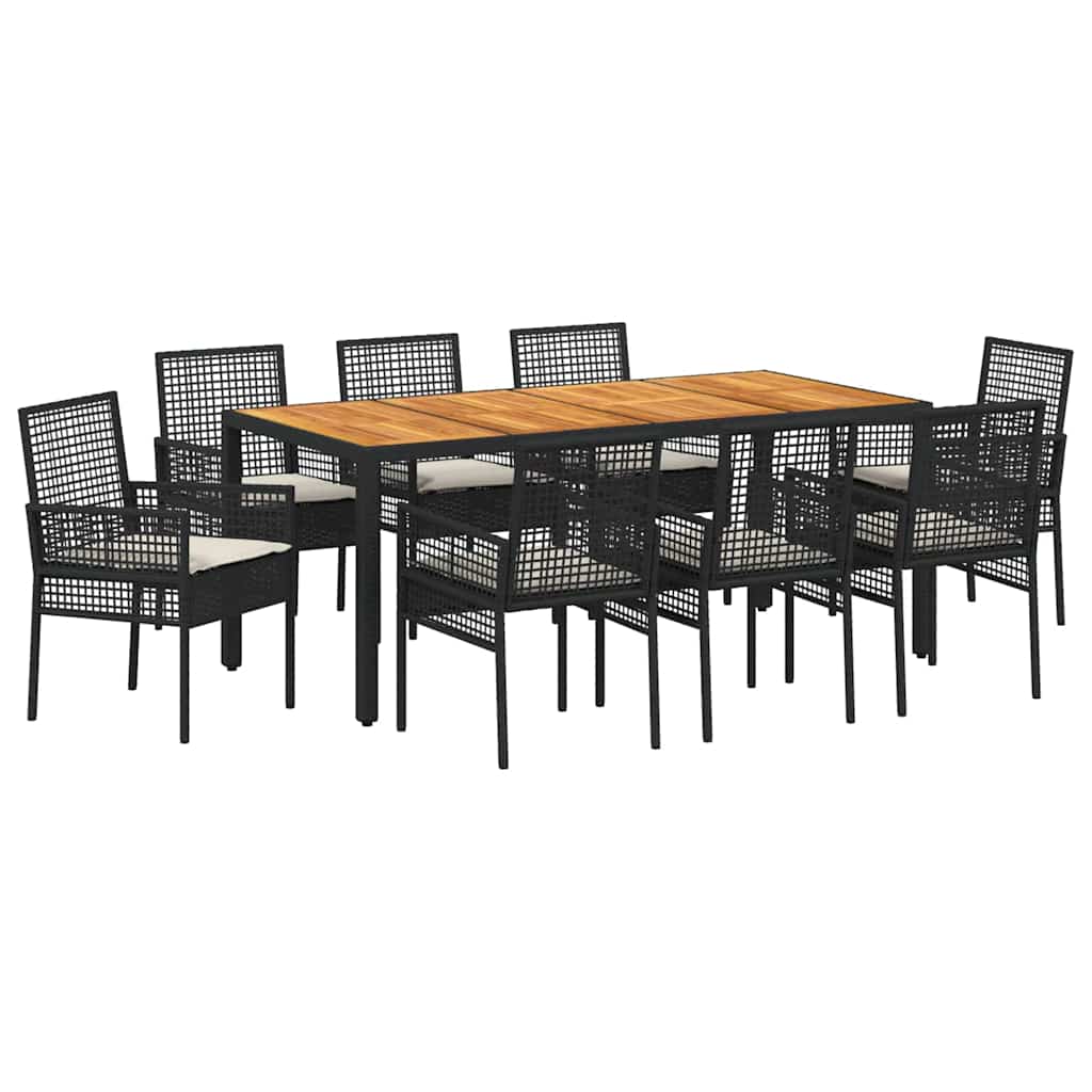 Set da Pranzo per Giardino 9 pcs Nero polyrattan | homemem39