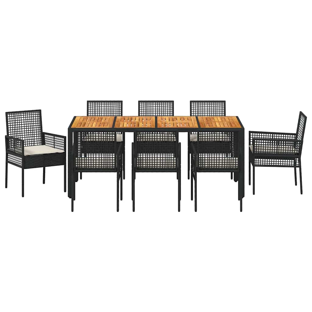 Set da Pranzo per Giardino 9 pcs Nero polyrattan | homemem39