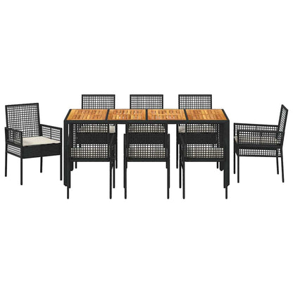 Set da Pranzo per Giardino 9 pcs Nero polyrattan | homemem39