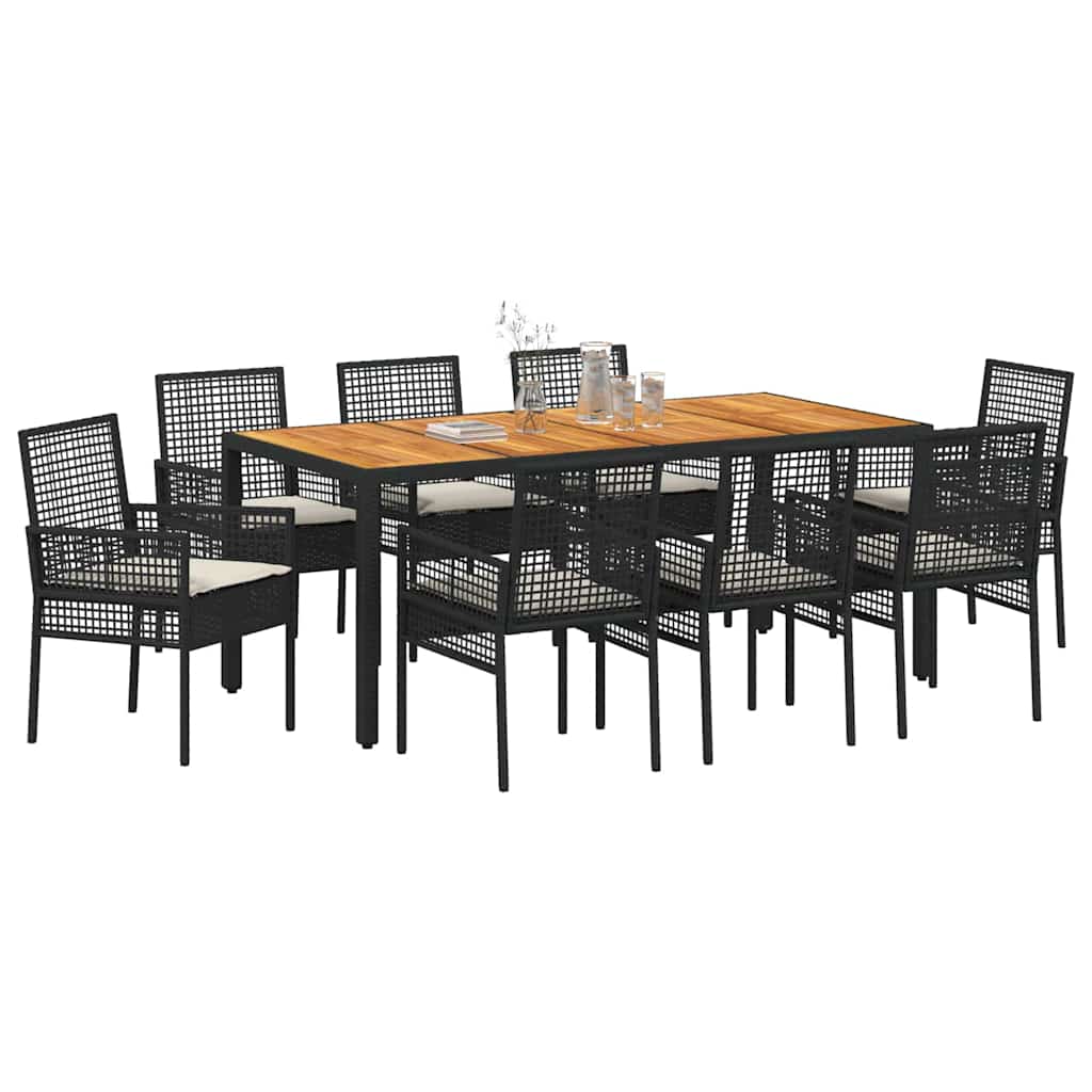Set da Pranzo per Giardino 9 pcs Nero polyrattan | homemem39