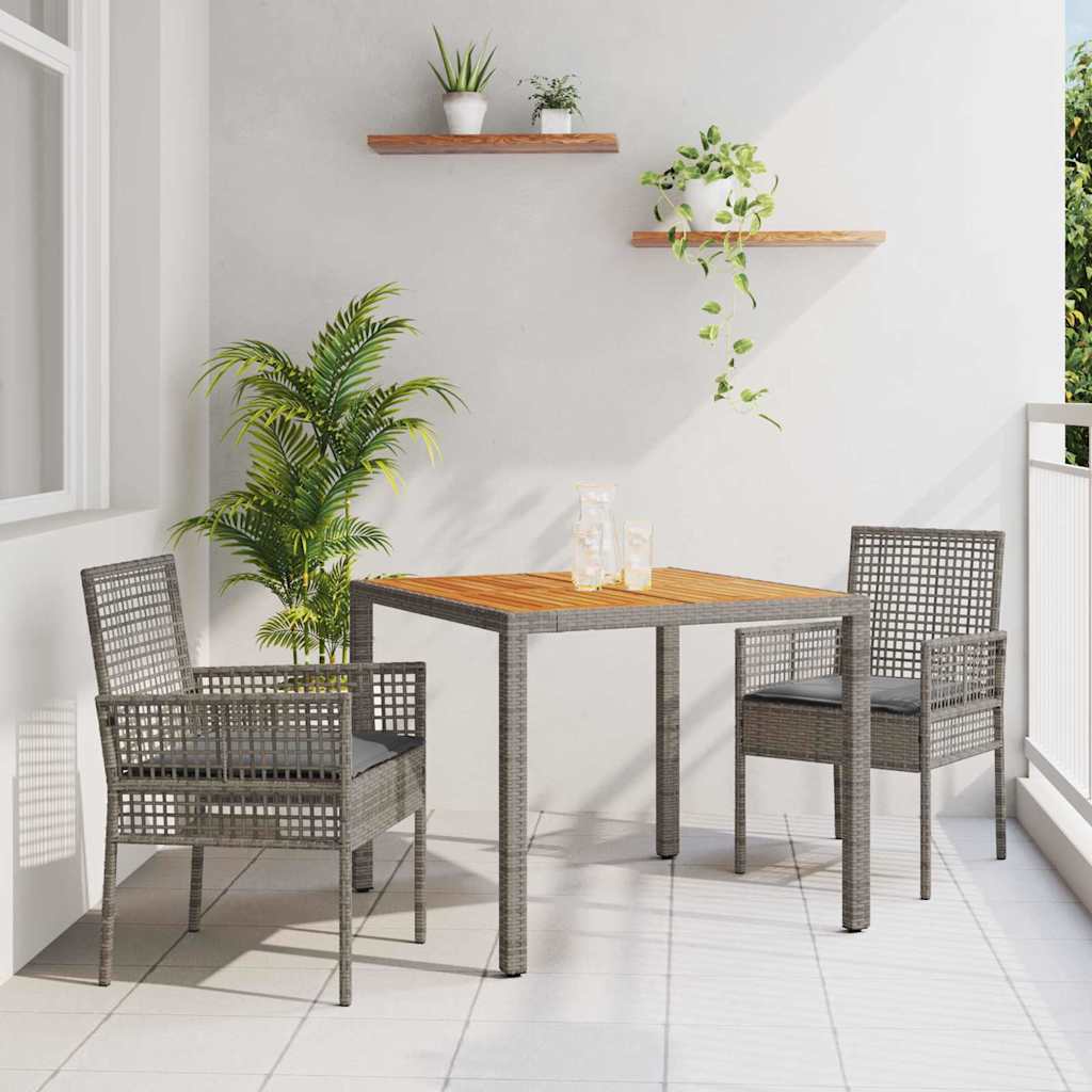 Set da Pranzo per Giardino 3 pcs Grigio polyrattan