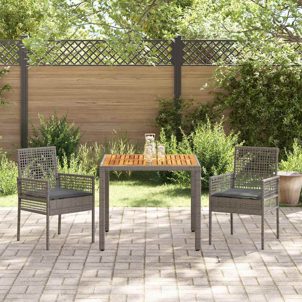Set da Pranzo per Giardino 3 pcs Grigio polyrattan | homemem39