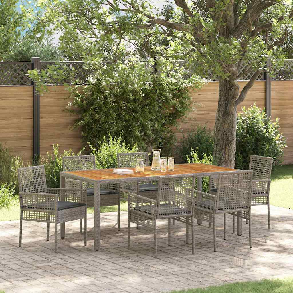 Set da Pranzo per Giardino 7 pcs Grigio polyrattan