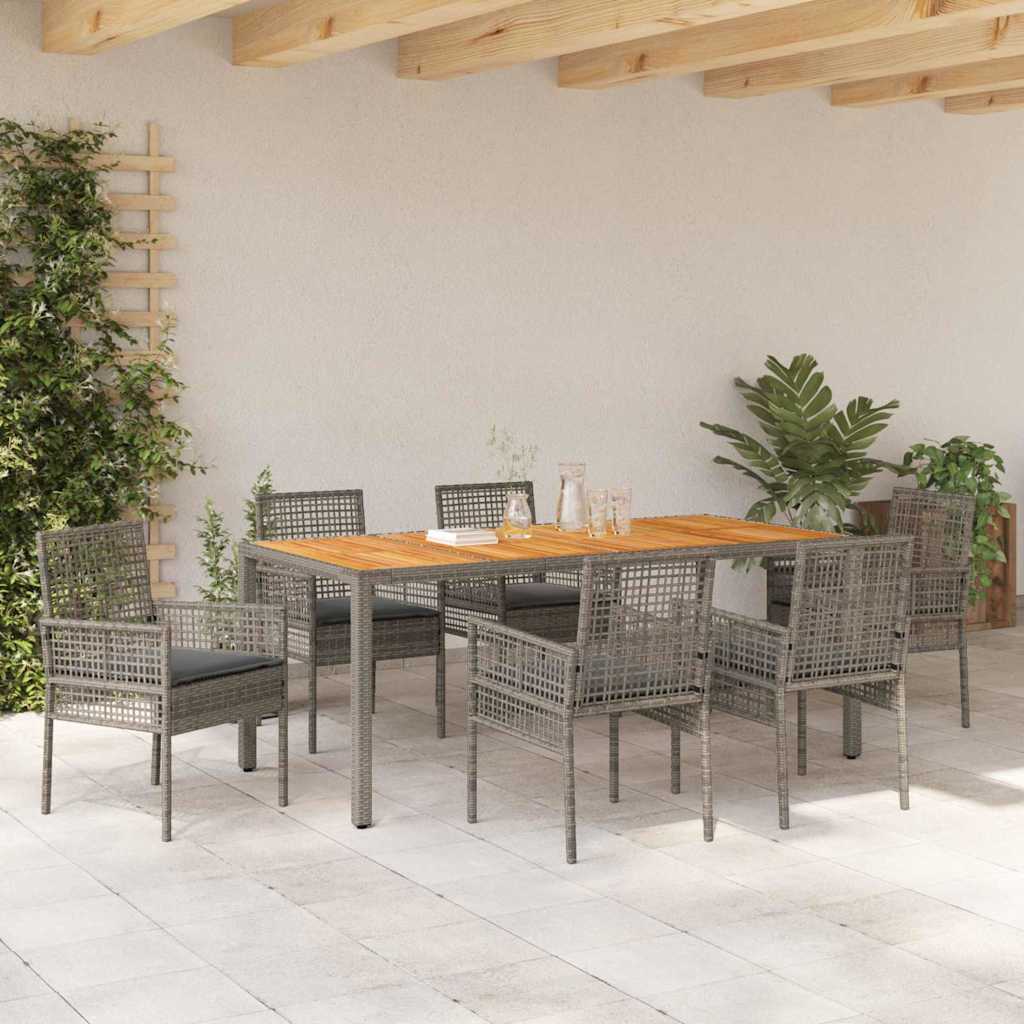 Set da Pranzo per Giardino 7 pcs Grigio polyrattan | homemem39